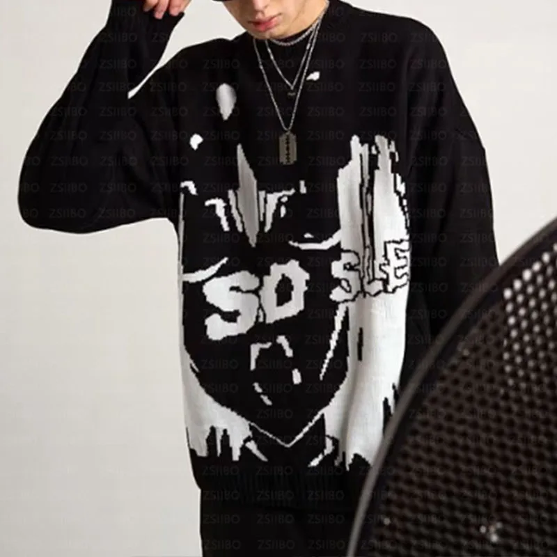 الأمريكية الشرير الهيب هوب الاتجاه عادية كسول طويلة الأكمام تريكو 2000s الخريف الشتاء موضة المرأة المعتاد البلوز س الرقبة سترة #2