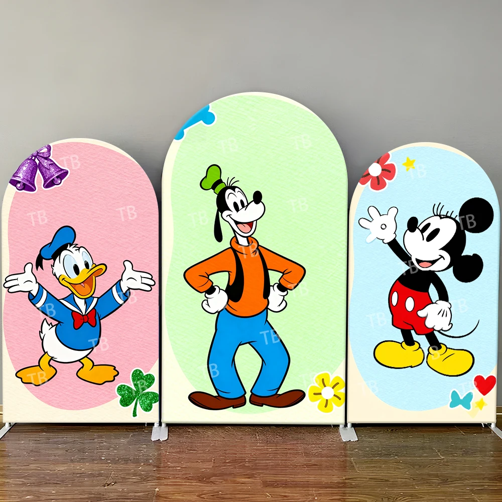 

Дональд Дак Гуфи Минни Маус арка фон крышка клевер цветы сердечки милый реквизит для фотобудки для вечеринок и украшения дома