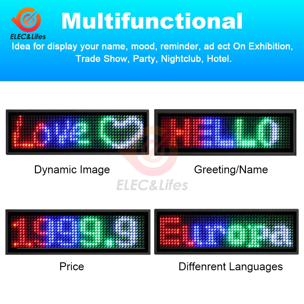 Imagem -02 - Totalmente Novo Bluetooth Led Nome Crachá Faça Você Mesmo Placa de Mensagem Rolagem Programável Mini Display Led hd Texto Dígitos Padrão Exibição