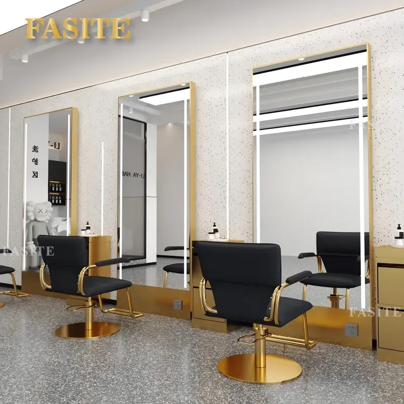 For Hair Mirror Table Single Double Sided Floor Standing No Punching With Shelf Base Studio Barber Shop Furniture