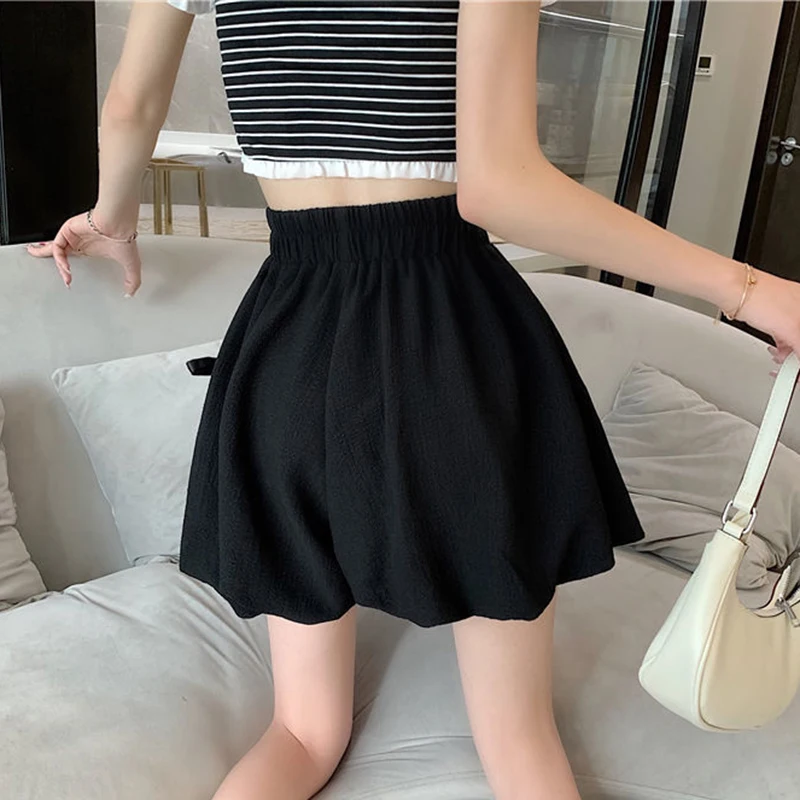 Sweet Fashion Losse Bloeiers Shorts Vrouwen Strik Hoge Taille Zomer Preppy Stijl Witte Korte Broek Koreaanse Casual All Match Effen Shorts