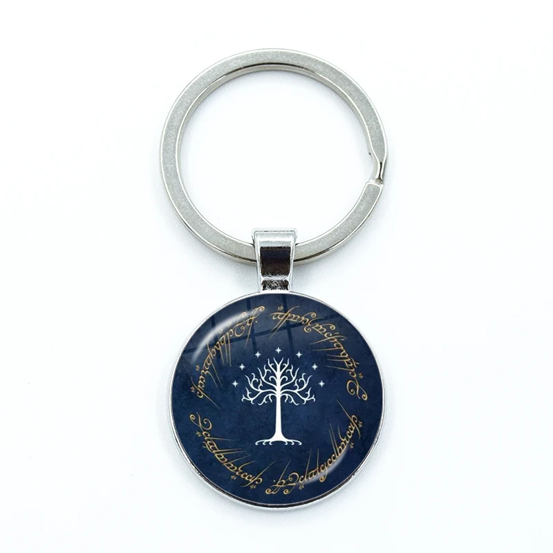 

New Hot White Tree Gondor Keychain Lord Of The R Glass Dome KeyRing Bag Car Key Chain Ring Holder Charms Jewelry Gifts