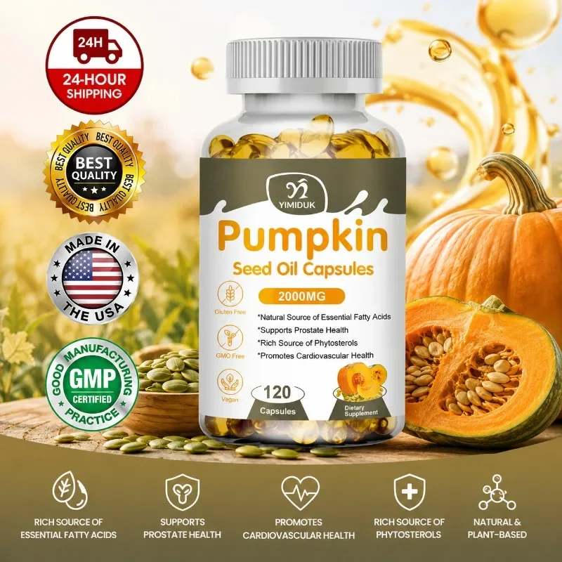Natural Pumpkin Seed Oil Capsules, with Cold-Pressed Extract, Gelatin, Support Bladder Comfort & Prostate Wellness