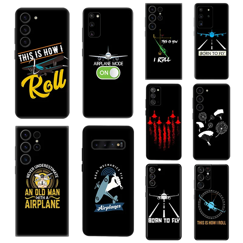 Drone Airplane Pilot Silicone Black Phone Cases for Samsung Galaxy S24 Ultra S23 5G S22 S21 S20 FE Plus Note 20 S10 Lite E Cover