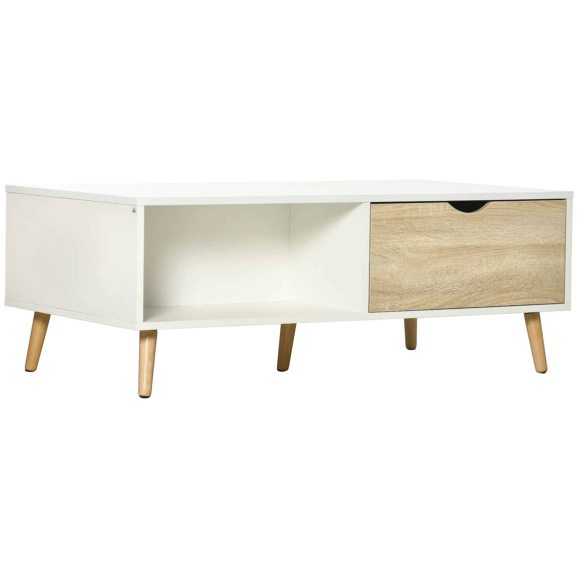 HOMCOM Mesa de Centro con 2 Cajones y Compartimientos Abiertos 106x58x39,5 cm