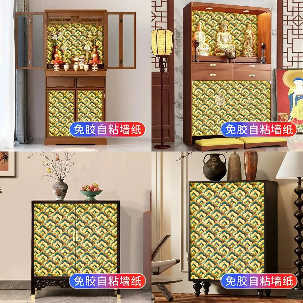 ضريح البوذي خلفية ديكور ذاتية اللصق الذهب احباط النمط الصيني خزانة باب خزانة الملابس تجديد معبد إعادة تشكيل اللون #1