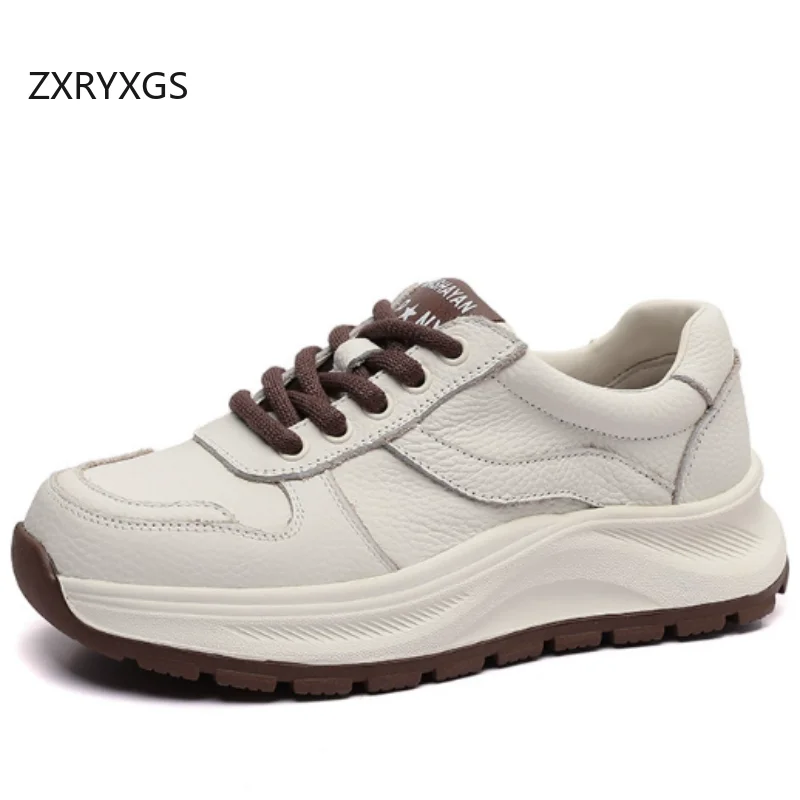 

ZXRYXGS 2026 New Lace-up Top Layer Cowhide Leather Sneakers Casual Shoes Flat Soft Sole Non-slip Women's Sneakers Travel Shoes