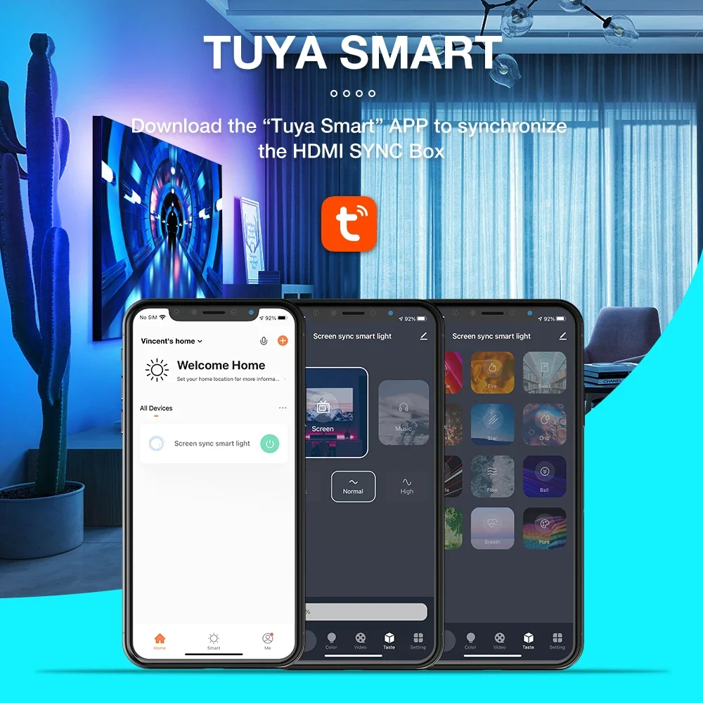 Tuya Wifi RGB LED Strip Color Change Ambient TV PC Backlight for HDMI Devices Screen Color Sync Support 4K/HDR/GAME/TV BOX/Alexa