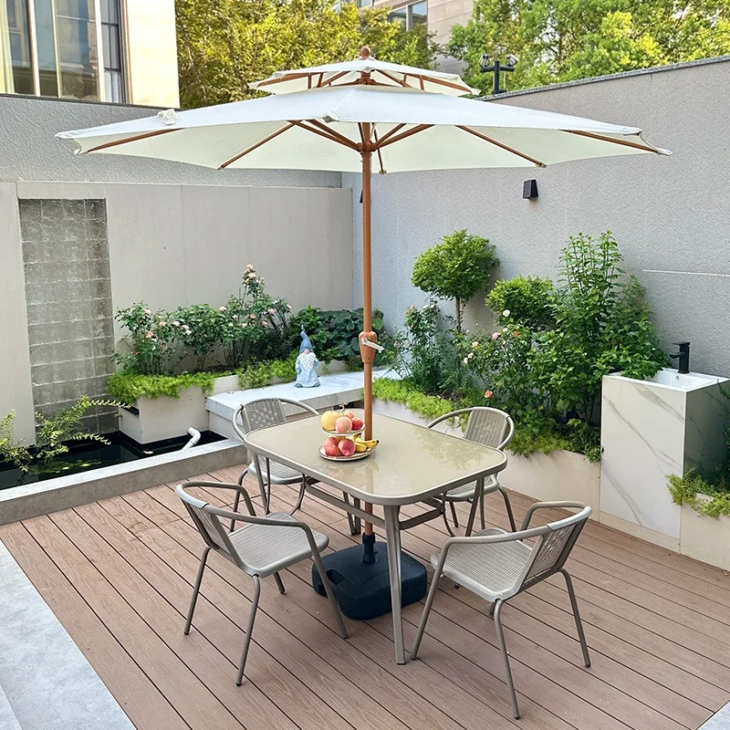 

Outdoor courtyard tables and chairs with umbrellas Parasol garden Outdoor leisure commercial outdoor villa Milk tea cafe balcony