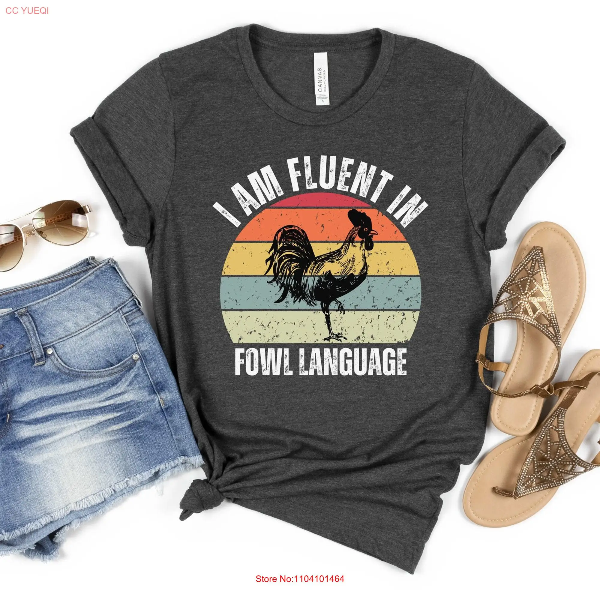 Retro Vintage Chicken T Shirt Funny For Lover Farm I Am Fluent Fowl Language Women long or short sleeves