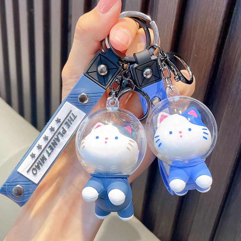 Space Cat Keychain Pendant Cartoon Astronaut Car Keychain Trendy Cool Face Mask Animal Doll Backpack Pendant Couple Gift