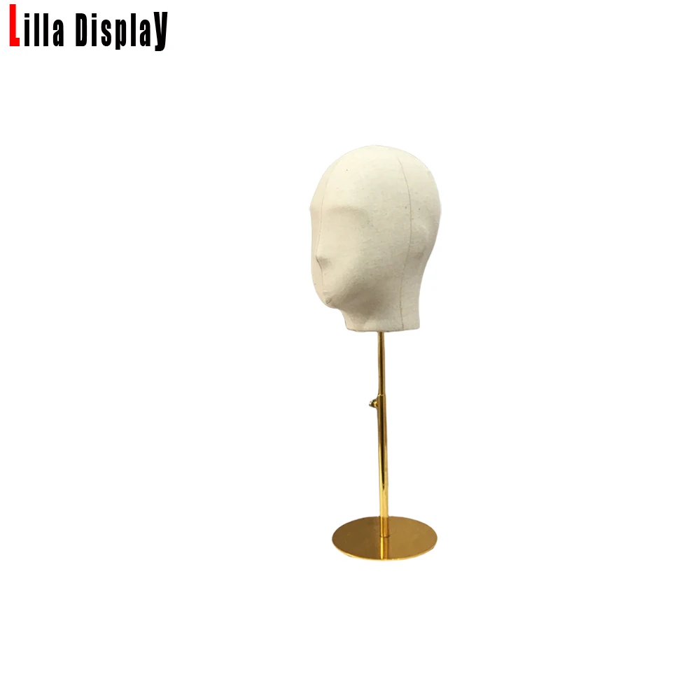 Adjustable Silver Round Base Natural Linen Abstract Female Mannequin Head Hanna