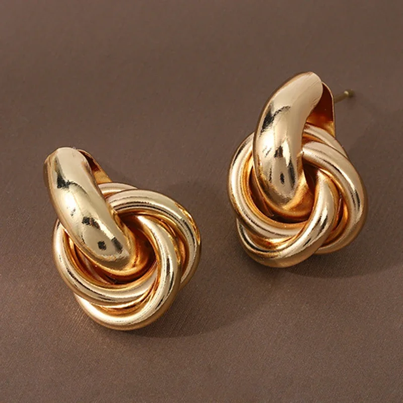 Gold SIlver Color Knot Hoop Earring For Women Shiny Plating Trendy Earring Stud Cute Daily Wear Jewelry