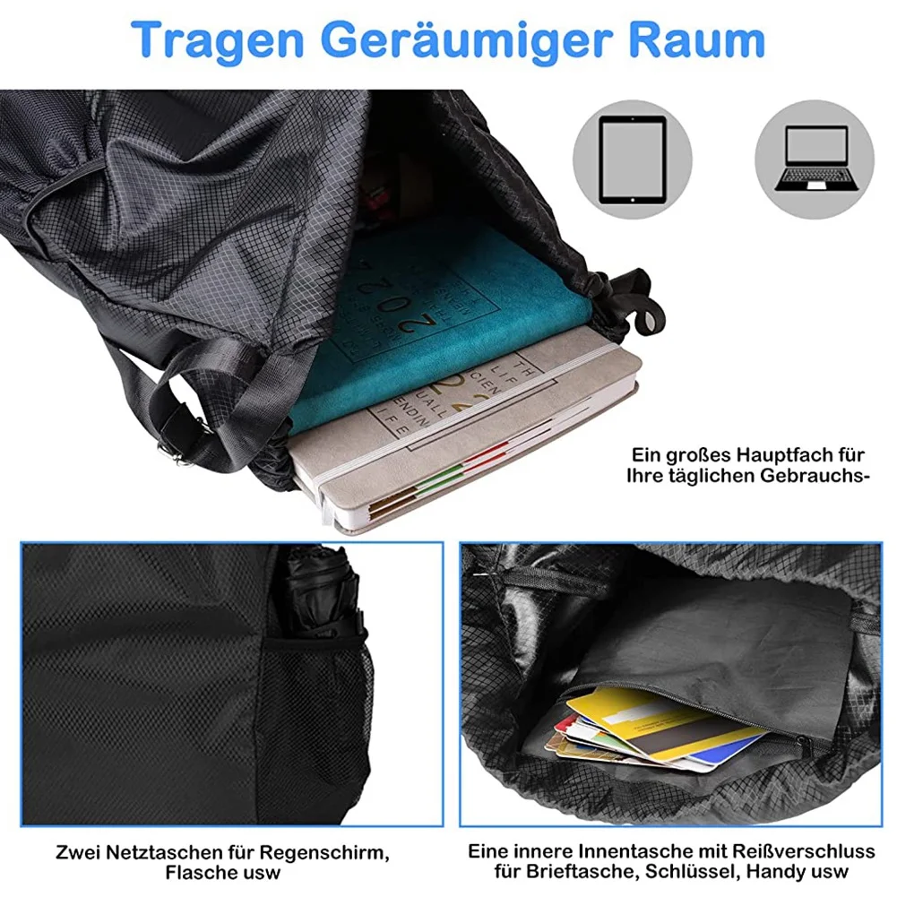 Bolsa de gimnasio impermeable con bolsillo interior con cremallera, bolsa de gimnasio Hipster, mochila forrada con cordón ajustable