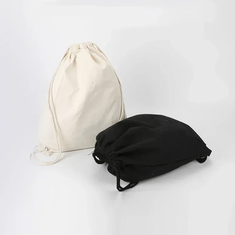 Canvas Bag Shoulders Drawstring Bundle Pockets Custom Shopping Student Backpack Bag Cotton Pouch for Gym Traveling Storage Bag