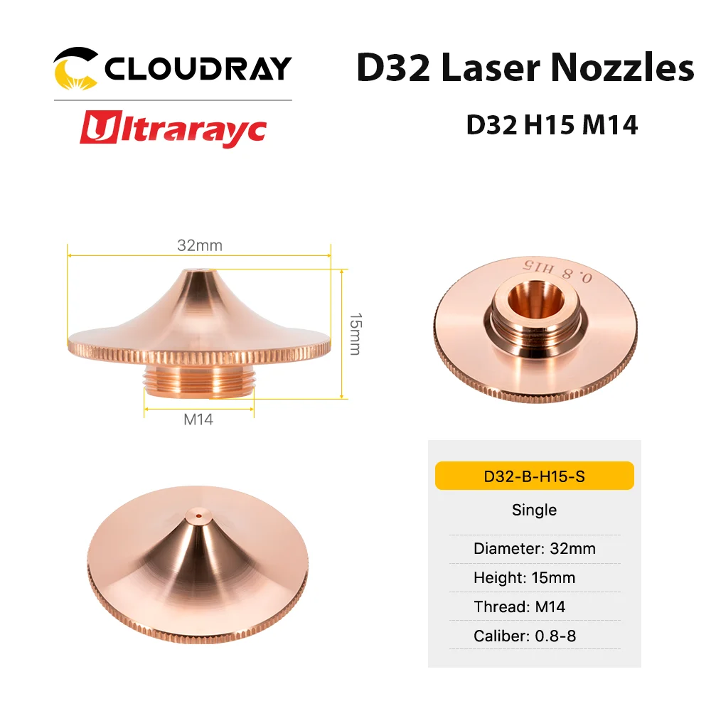 Ultrarayc Laser Nozzle High Speed Single Double Chrome Plated D32 M14 Caliber 0.8mm-6.0mm for Raytools Fiber Laser Cutting Head