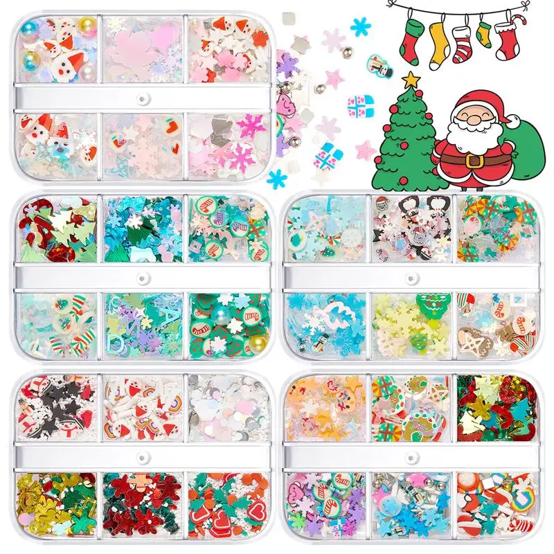 6Grid/Box Christmas Polymer Clay Flakes Sequins Epoxy Resin Filling Glitters DIY Resin Silicone Mold Nail Art Jewelry Crafts