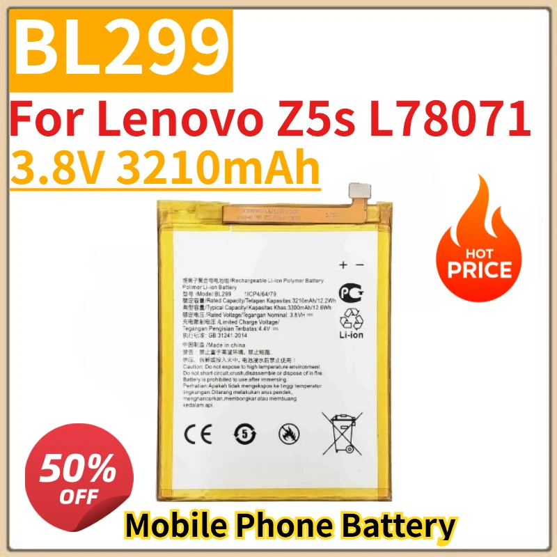 

High Quality New 3.8V 3210mAh BL299 Long Lasting Mobile Phone Battery For Lenovo Z5s L78071
