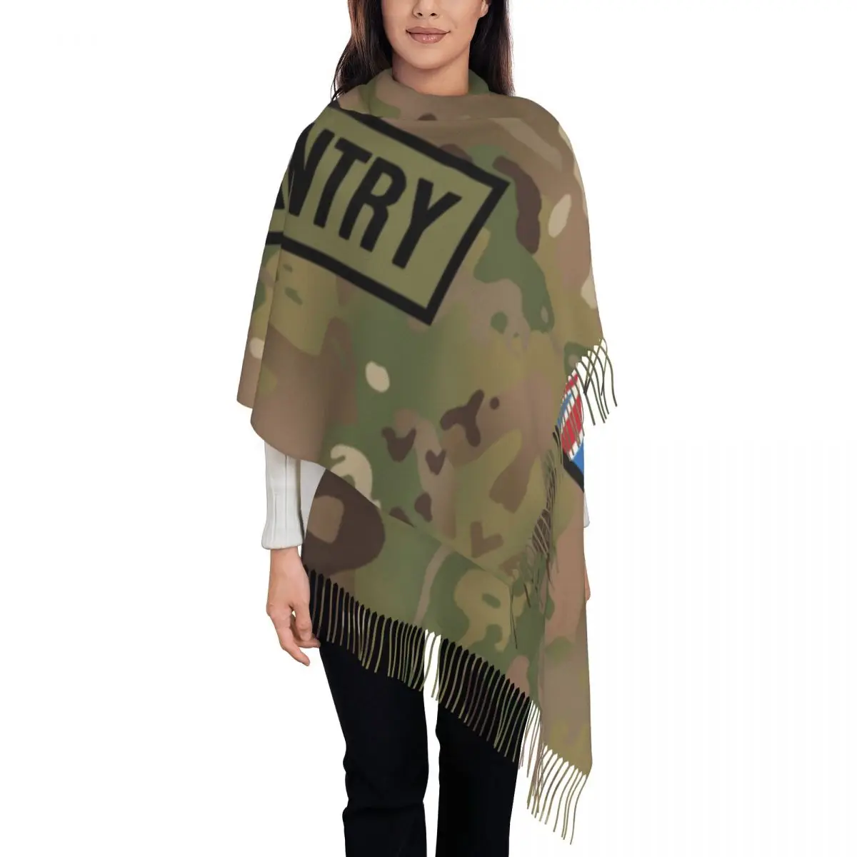 

Camo Camouflage Army Scarf Women Fashion Winter Fall Shawl Wraps British Flag Infantry Tassel Wraps