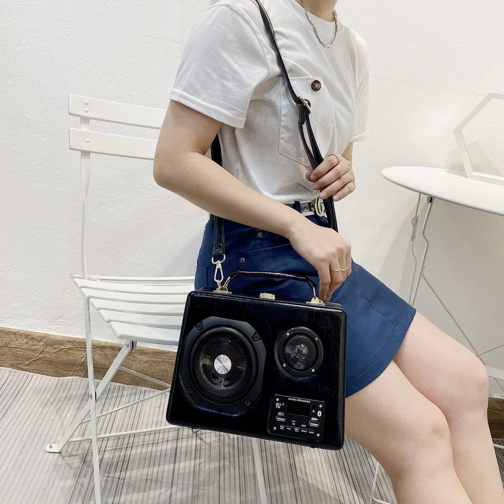 Vintage Radio Box Shaped Purses and Handbags for Women Designer Female Shoulder Bag Novelty Crossbody Bag Fashion Totes Leather