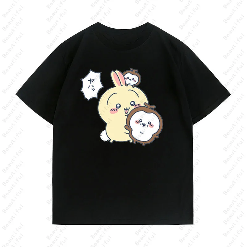 جديد اليابان Chiikawa الكرتون طباعة المرأة أنيمي نمط غير رسمي قصيرة الأكمام تي شيرت الصيف الشارع موضة المرأة ملابس علوية من القطن تيز
