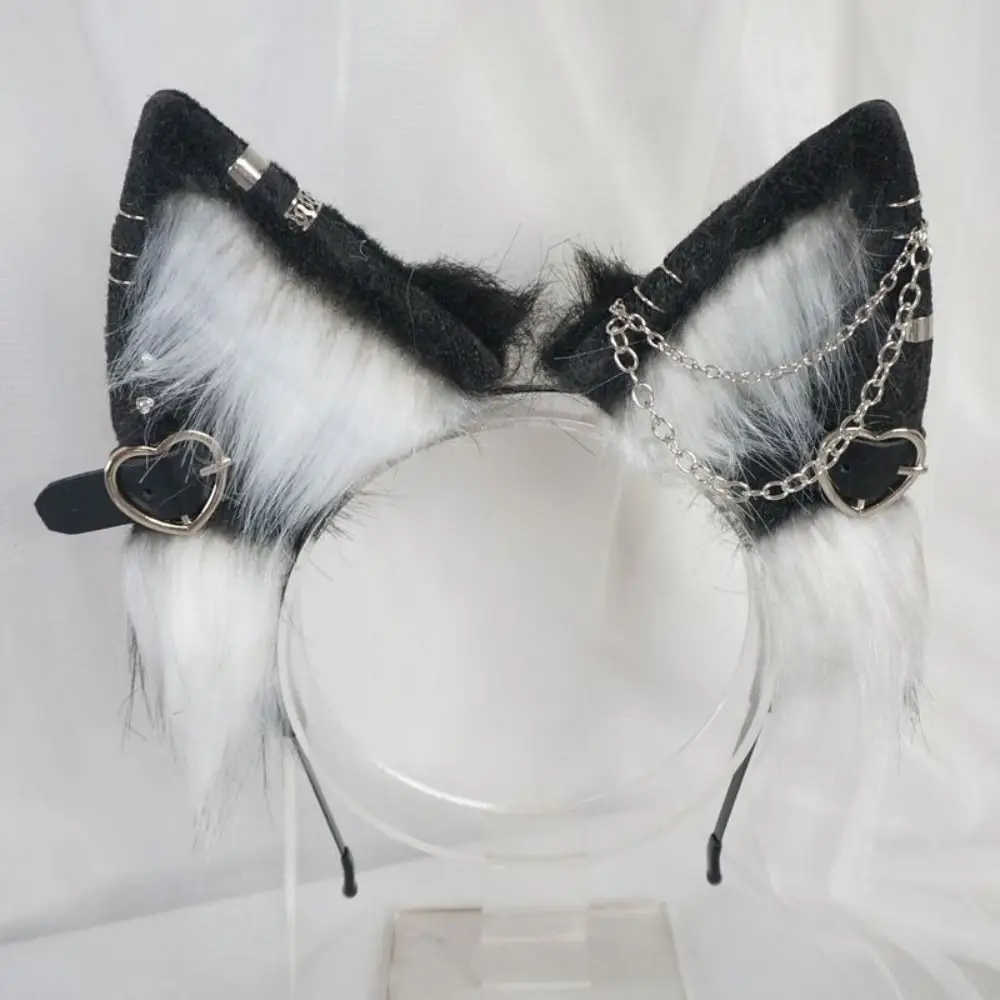 Cintura per capelli Lolita con orecchio di gatto a forcina con ciondolo d'amore Fascia per capelli in peluche Copricapo in stile coreano Costume cosplay di Halloween per ragazze
