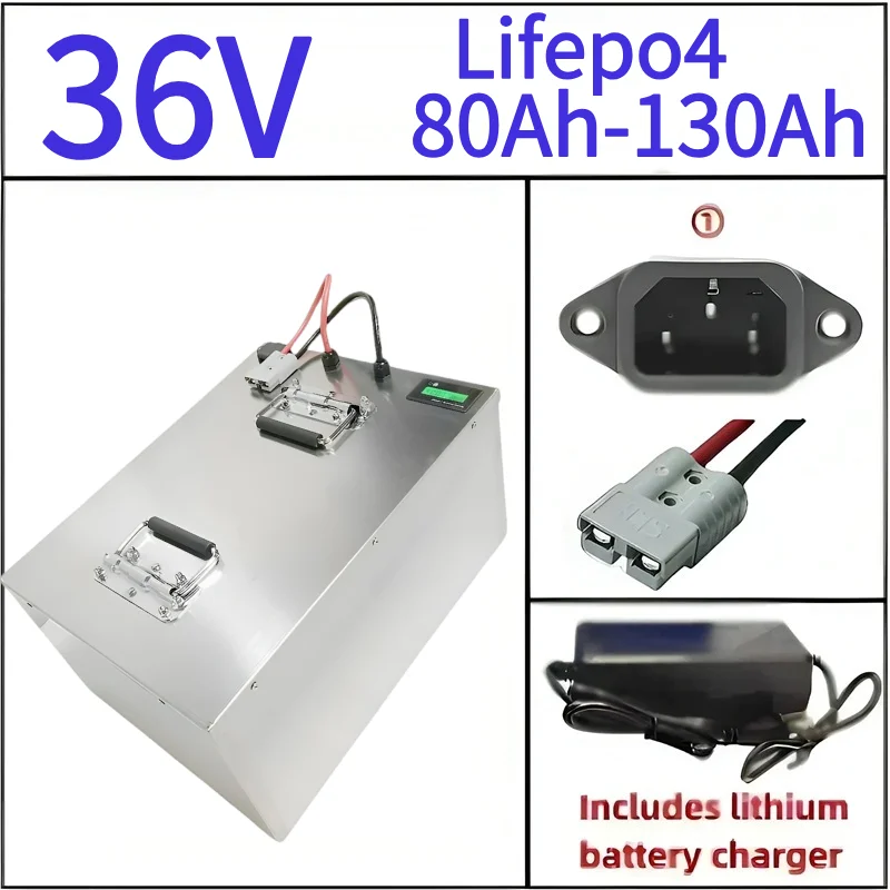 

Lifepo4 36V 100Ah 120Ah 150Ah 80Ah Lifepo4 battery pack with BMS for solar system trolling motor boat+10A Charger