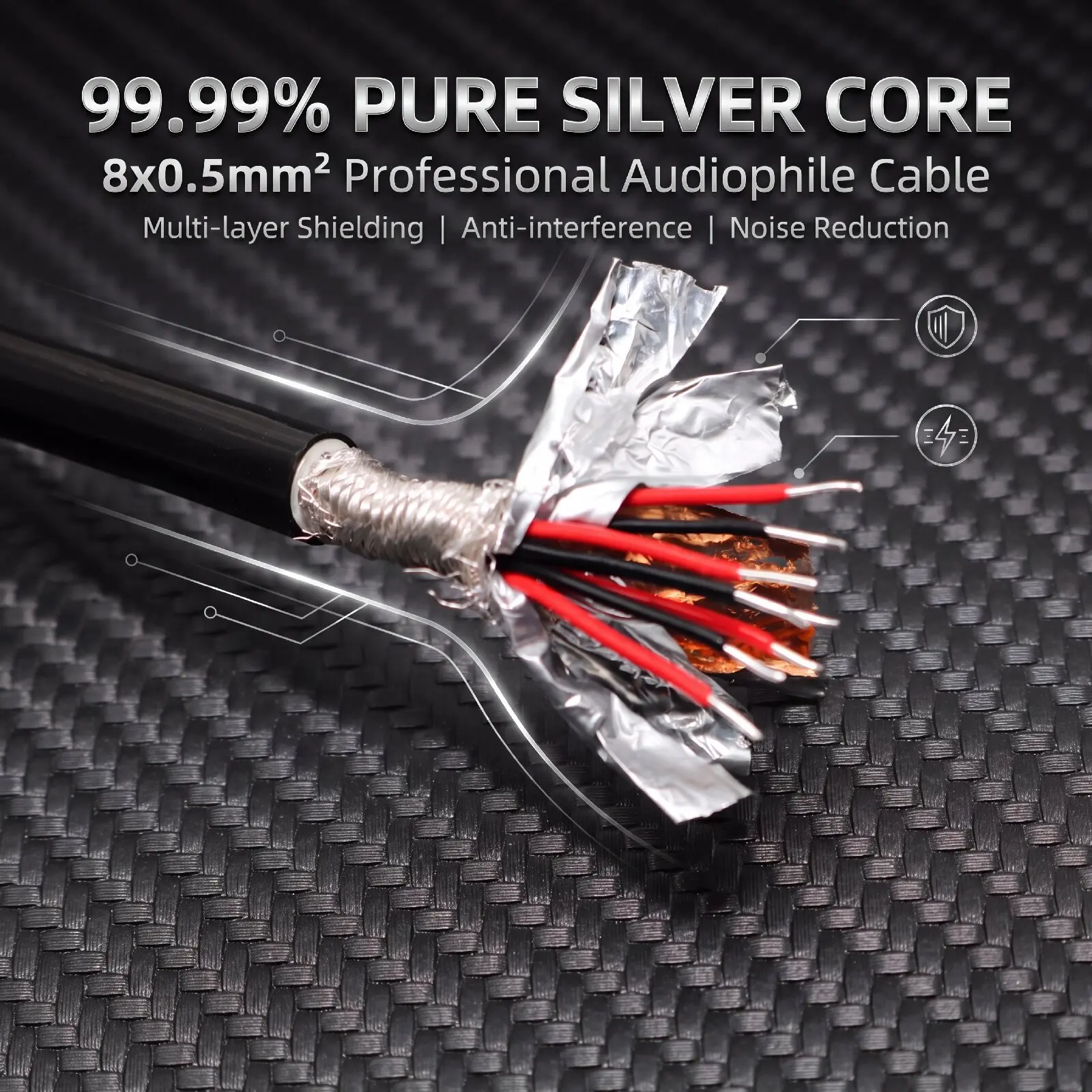 CAT.8 40Gbps Hochgeschwindigkeits-Netzwerkkabel RJ45 7mm 8-adrig 99,999% 5N Reines Silber 15AWG Doppelschicht Geflochtenes Folienabschirmkabel – Detail 5