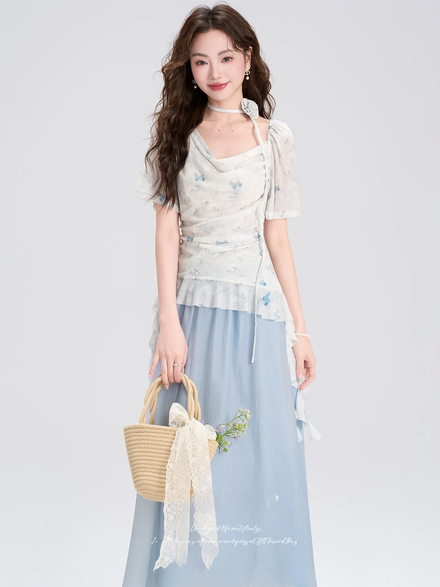 

Summer New Unique Uneven Waist-Cut Top And Skirt Set Beautiful Women's Faion High-End Feelings ort Sve Two-Piece Suit