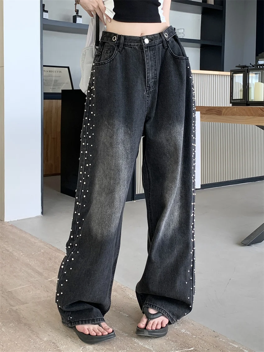 

PLAMTEE All Match Grey Jeans Women Ajustable Chic 2023 Daily Pants Denim Mujer Light Washed Loose Autumn New Casual Office Lady