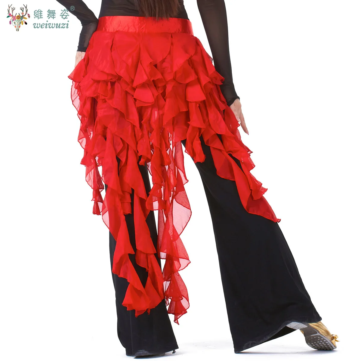 Belly Dance Hip Scarf Chiffon Nine-Tailed Fox's Tail Women Indian Dance Skirt Belt Oriental Dance Accessories for Performances