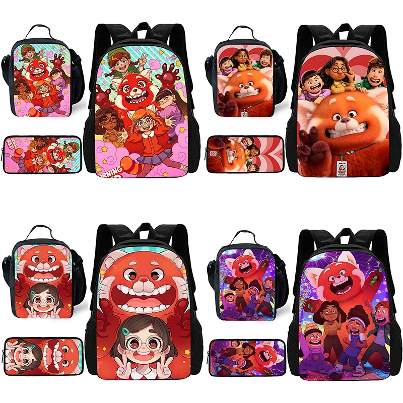 Cute Anime Turnings Red Child School Backpack with Lunch Bags ,Pencil Bags ,School Bags for Boys Girls Best Gift