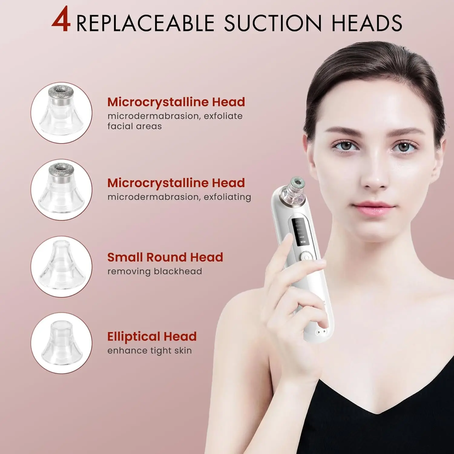 Comedondrukker Vacuüm Acne Cleaner Mannen Vrouwen Pore Extractor Draagbare USB Oplaadbare 5 niveaus 4 tips Gezichtsmee-eter verwijderen