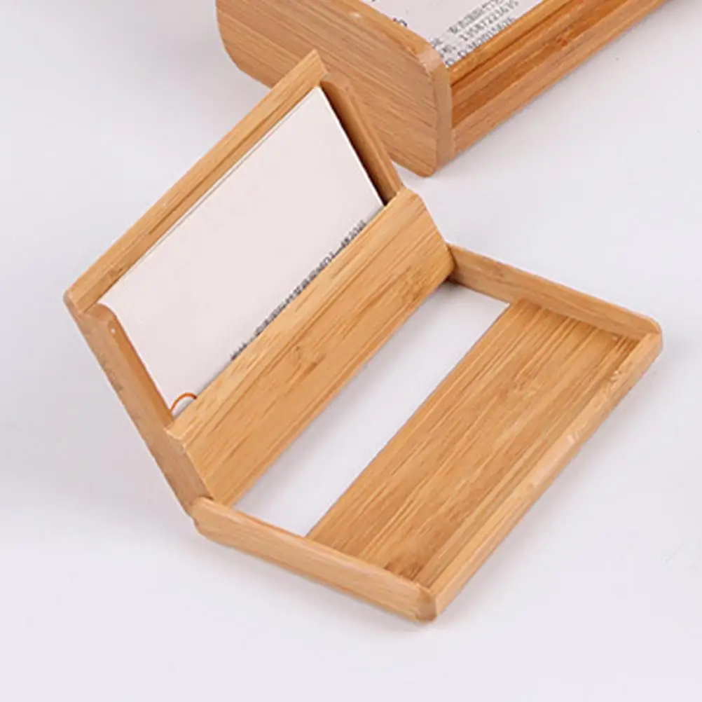Business Card Storage Box Holder Display Cards Stands for Container Wooden Base Office