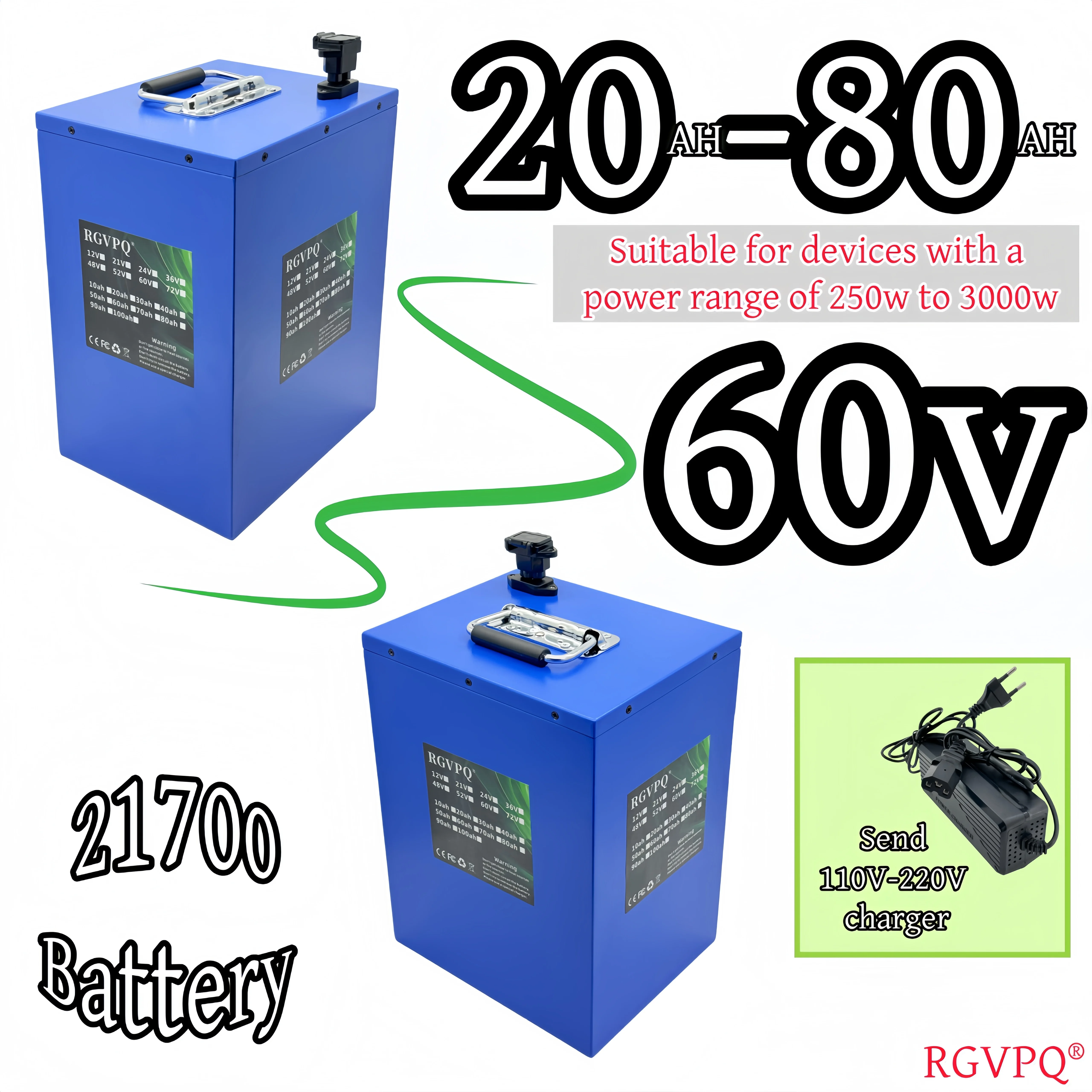 

Brand new 21700 lithium-ion battery 60V, 20AH-80AH large capacity, suitable for air transportation, suitable for 500W-3000W