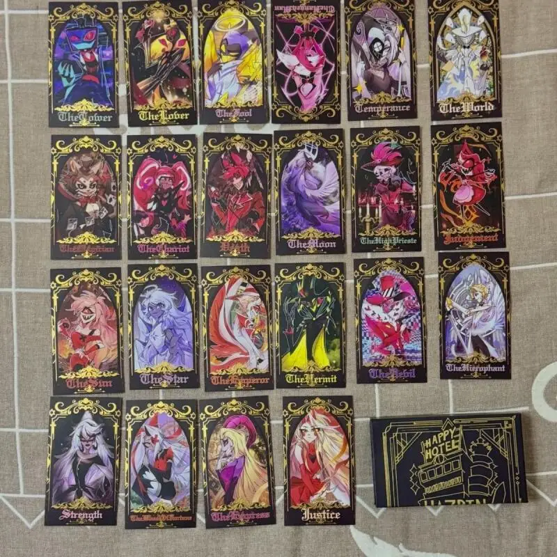 22 pièces bricolage Hazbin hôtel bronzant Tarot carte Alastor Husk Vox Lucifer Morningstar Flash carte à collectionner Anime cadeaux de vacances