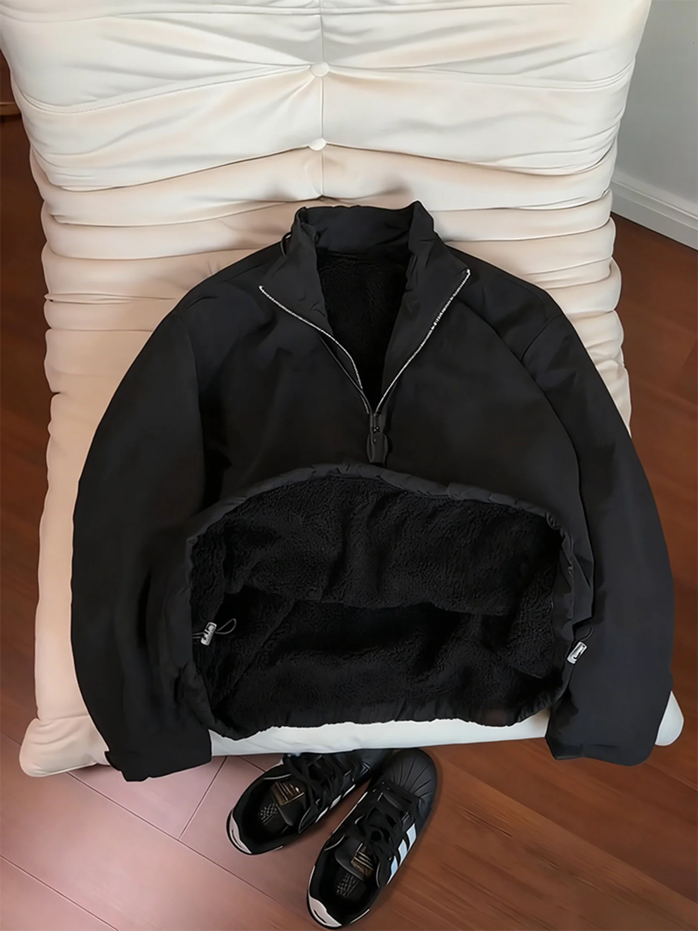 

American Sle f Zipper Fce Lined Thiened Cotton Jaet Men's Winter Spor Cotton Coat with Stand Collar And Multipl...