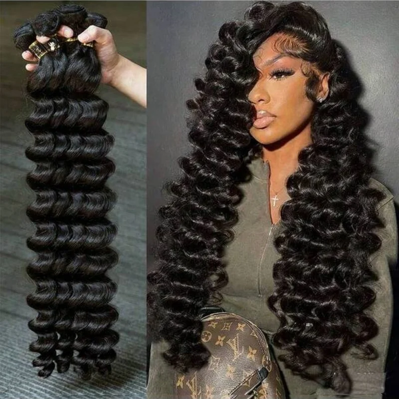 

Loose Deep Weave Bundles Human Hair 3 Bundles Human Hair 30 32 Inch 100% Unprocessed Brazilian Virgin Deep Wave Bundle Natural
