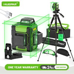 Huepar 3x360°Green Beam 12 Lines Laser Level Self-Leveling Cross Line Laser Level Tool Set With Magnetic Bracket & 1.27M Tripod