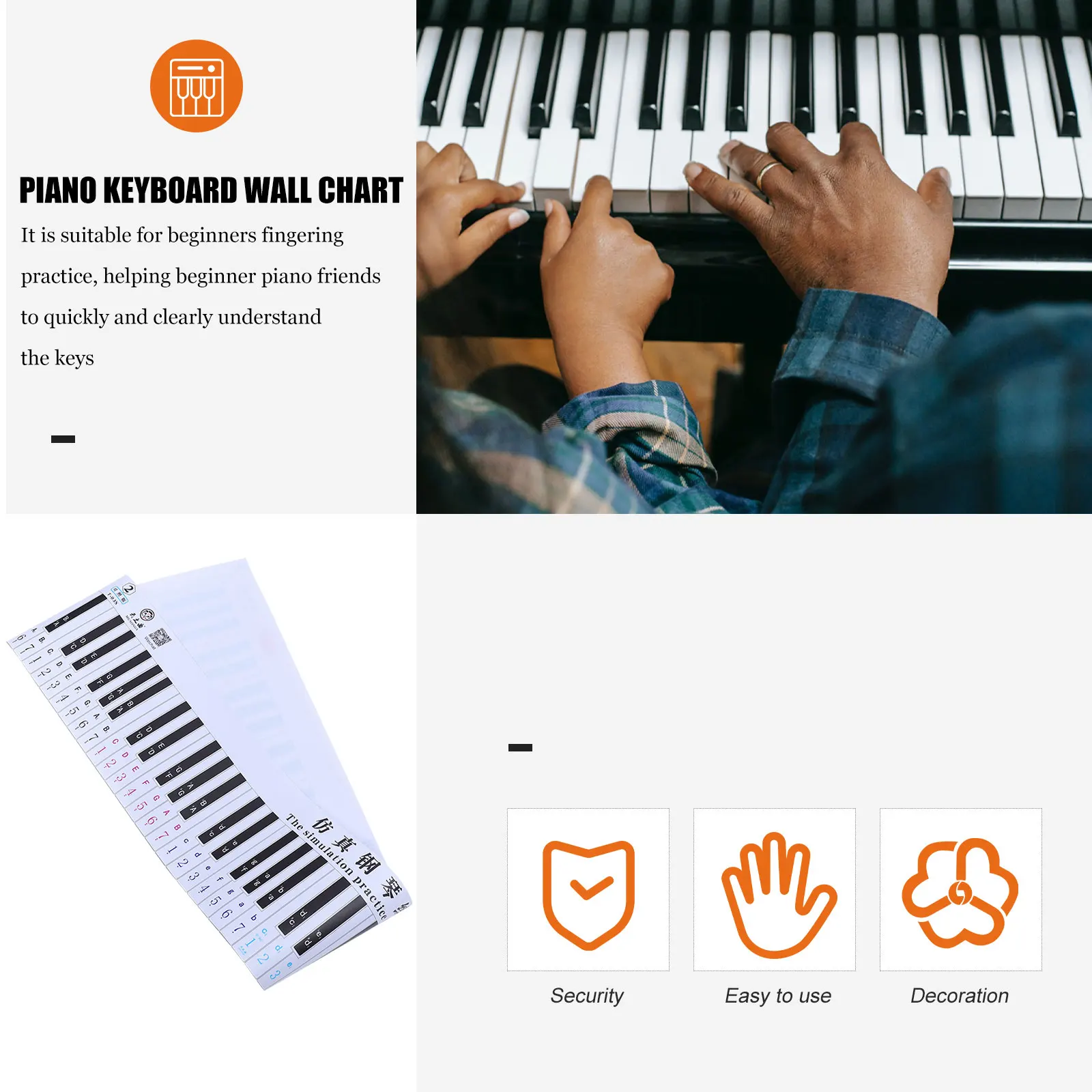 

1pc 88 Key Piano Keyboard Sticker Guide Paper Waterproof Foldable Fingering Trainer Teaching Aid for Beginners Students Digital