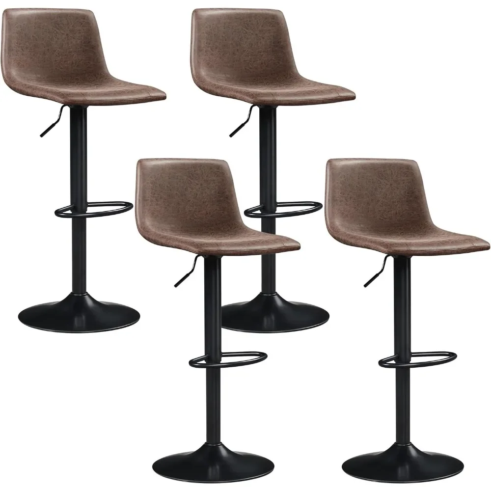 

Bar Stools Set of 4, Armless Adjustable Swivel Barstools with Back and Footrest, PU Leather Counter Height Bar Chairs Brown