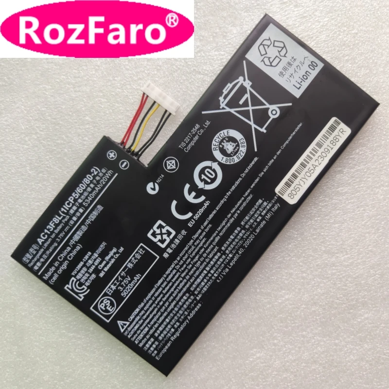 RozFaro AC13F3L AC13F8L Laptop Battery 3.75V For Acer 7.9inch Iconia Tab A1-A810 A1-811 W4 W4-820 W4-820P W4-820-2668 Tablet PC