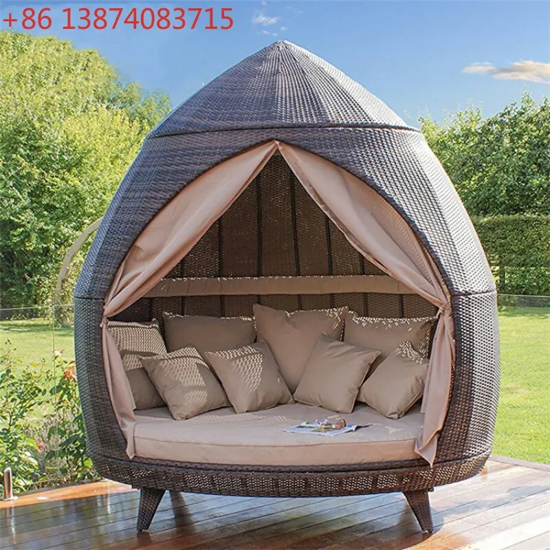 Outdoor round bed, courtyard covered swimming pool bed, leisure bird's nest rattan