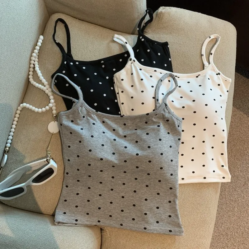 2026 Women's Fashion Polka Dot Chest Mat Tank Top Women's Large U-shaped Bareback Beautiful Back Wrapped Wearing
