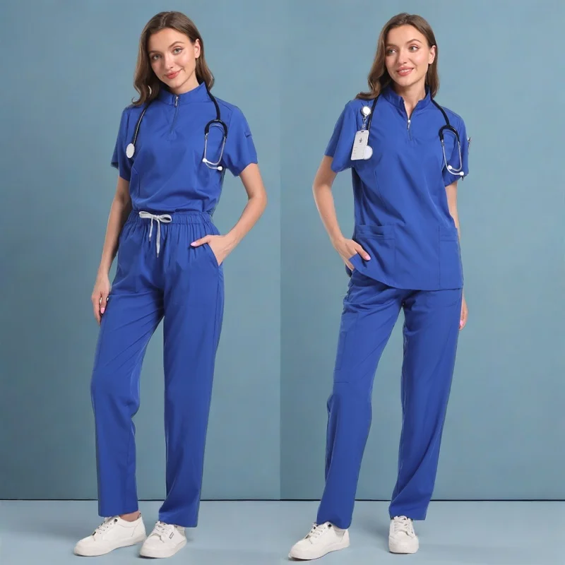 Toptan Scrubs Üniforma Setleri Tıbbi Fırçalama Streç Takım Sağlık Hemşirelik Makaleleri Unisex Cerrahi Üniformalar Kadın Erkek Üniforma