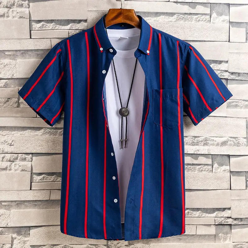 Custom Suit Summer Thin Short Sleeve Printed Striped Fashion Trend Shirt