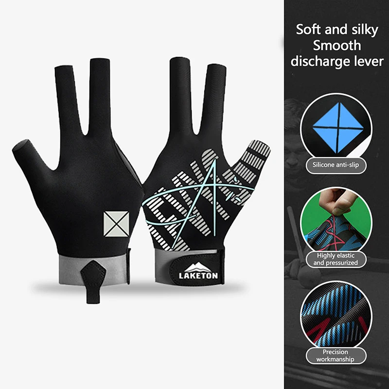 

1pc Left Hand Billiards Glove Three Finger Snooker Billiard Glove Non Slip Stickers Elasticity Billiard Training Gloves