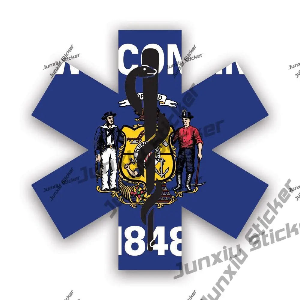 

Наклейка с флагом Wisconsin Star of Life, защищенная от ультрафиолета, Ems Emt Emergency Meidcal Wisconsin, наклейки, аксессуары, чехол, царапины