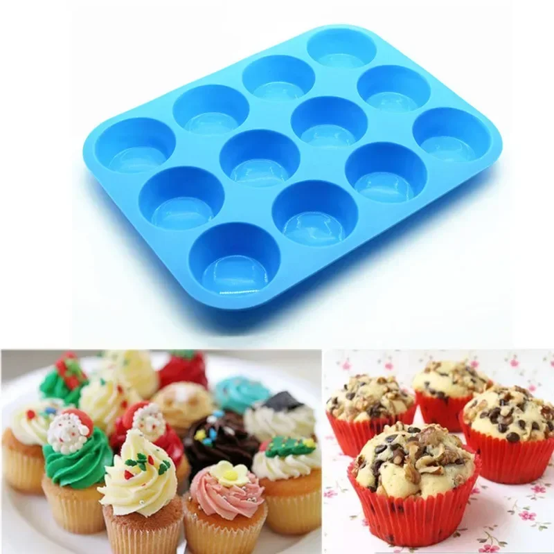 12 Cavity Muffin Cup Cake Mold. Silicone Soap Cookies Mould Mini Cupcake Bakeware Pan Home Kitchen Baking DIY Pudding Candy Mold