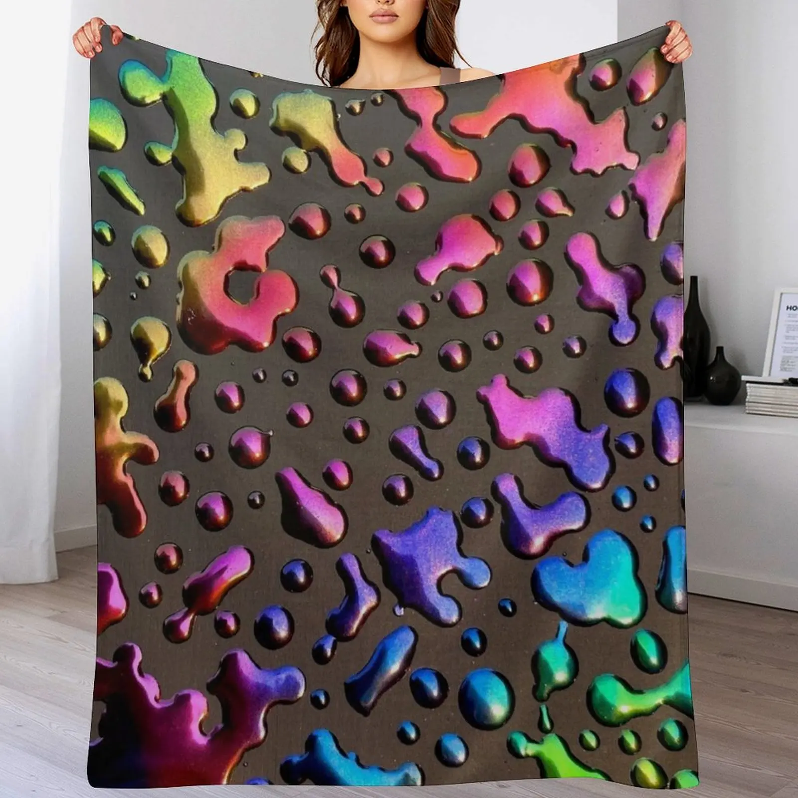 

Oil Slick Raindrops Throw Blanket